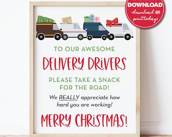 Delivery Driver Thank You Snack Sign, Merry Christmas, Christmas Deliveries, Mail Carrier, Holiday Package, Instant Download 0288