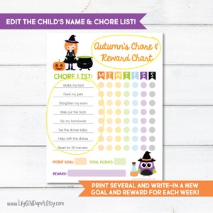 Editable Chore Chart for Kids Halloween Fall Season Reward - Etsy