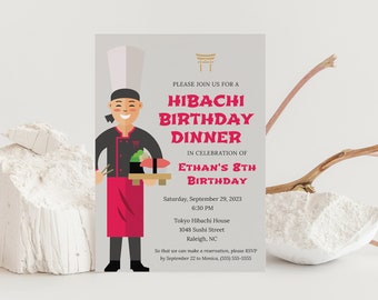 Editable Hibachi Birthday Dinner Party Invitation, INSTANT DOWNLOAD, Asian Themed Birthday, Asian Steakhouse Dinner Party, 0070