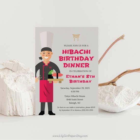 Editable Hibachi Birthday Dinner Party Invitation, INSTANT DOWNLOAD, Asian Themed Birthday, Asian Steakhouse Dinner Party, 0070 Il_570xn