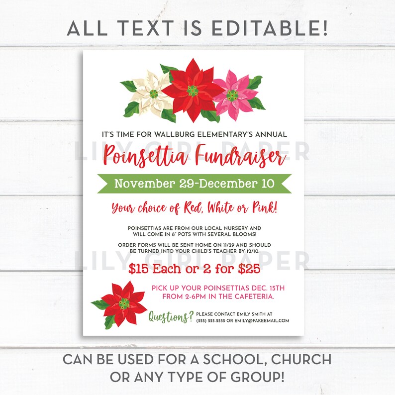 Editable Poinsettia Fundraiser Flyer Template 8.5x11 PTA/PTO - Etsy