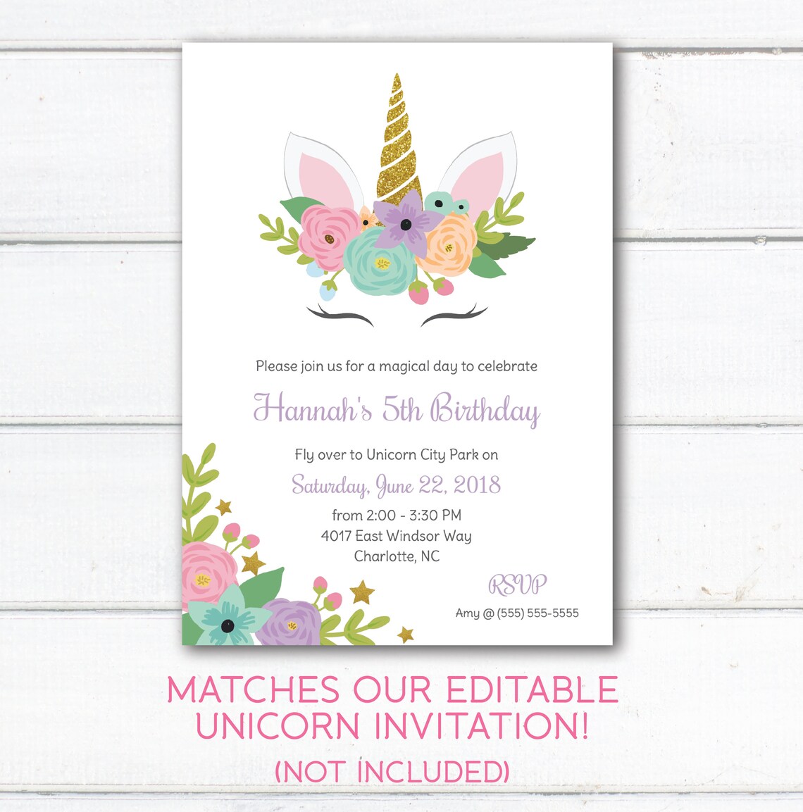 unicorn thank you card unicorn birthday party theme