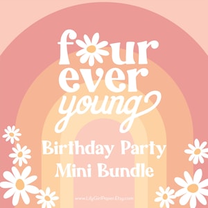 Mini lot Quatre jeunes enfants, invitation, plaque de bienvenue, plaque de cadeau, décorations de cupcakes, carte de remerciement, 3 modèles Corjl modifiables