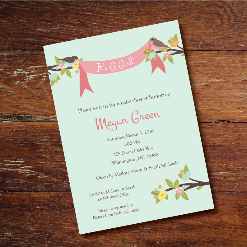 Baby Shower Invitation Sprinkle Mom To Be Birds Branches Printable File Digital Paperless Post