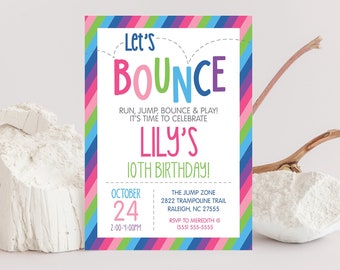 Editable Bounce House, Trampoline Park, Jumping party pink invitation Template, AVAILABLE IN MINUTES, Edit, Download, Print Today! 0138