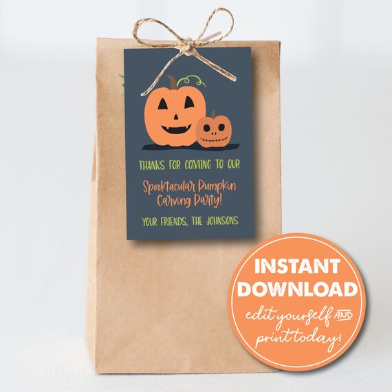 Editable Pumpkin Carving Party, Halloween Treat Gift Tag, Favor Tag, INSTANT DOWNLOAD, Printable Party Favor, Goodie Bag, 0198 Il_570xn