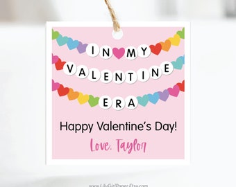 In My Valentine Era Valentine Cards, Editable Friend Bracelet Tags, Non Candy Class Valentine, School Gift, Edit, Download and Print