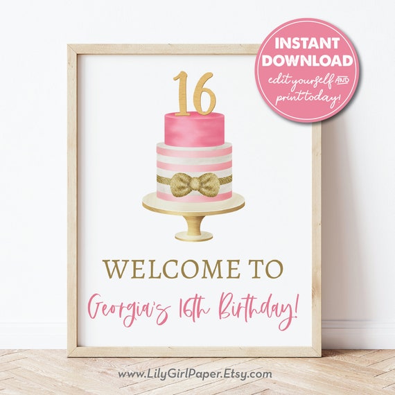 Editable 16th Birthday Party Welcome Sign Template, Girl's Sweet 16 Birthday, INSTANT DOWNLOAD! Printable Guest Greeting Welcome Sign, 0283 Il_570xn