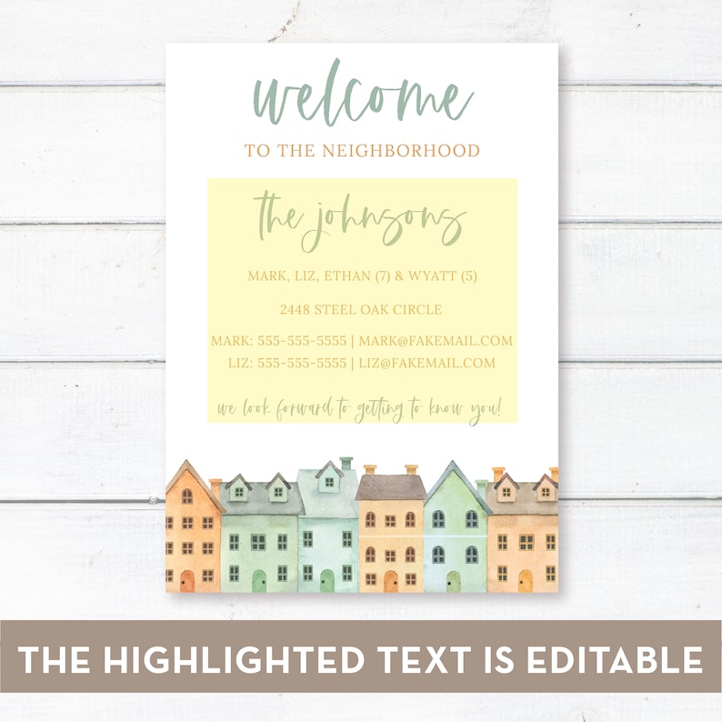 Editable Welcome to the Neighborhood cards Editable Template | Etsy