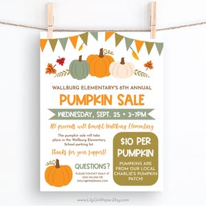 Editable Pumpkin Sale Fundraiser Flyer Template. 8.5x11 PTA/PTO Flyer, Church or any Group, ALL text is editable. Print, Text or Email!