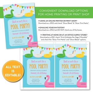 Editable Summer Pool Party Invitation Template, Girls, Tween Pool Party Birthday, INSTANT DOWNLOAD, Edit and Print or Email Yourself, 0128 image 3