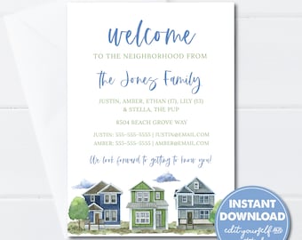 Editable Spring/Summer, Beachy Welcome to the Neighborhood cards, Editable Template, Instant Download, New Neighbor Gift, 0281