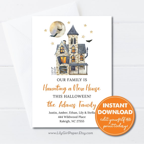 Editable Halloween Moving Announcement, INSTANT DOWNLOAD, Haunting a New House, New Address Card, Printable Card, New Home Il_570xn