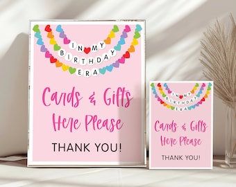 In My Birthday Era Party Cards & Gifts Sign, 8x10 and 5x7" signs, Friendship Bracelet, Tween Girl Birthday, Sleepover Party, 0375
