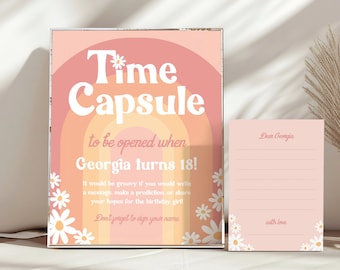 Editable 1st Birthday Time Capsule Sign and Card Templates, Groovy Birthday Party, 8x10 & 16x20" Sign, 5x7" Card, One Groovy Girl 0888