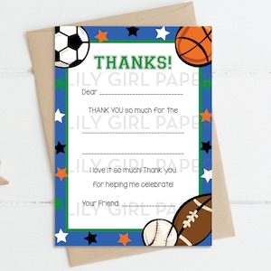 Sports Thank You Card, Instant Download, Printable File, Fill in the blank thank you card, Sports Note Card, Digital, 0105