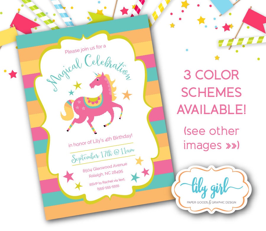 unicorn party invitation custom printable file etsy