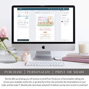 Three-i-e-i-o 3rd Birthday Party Invitation Template, Editable, Girl's Farm Party, INSTANT DOWNLOAD, Print or Email Your Invitation, 0344 image 4