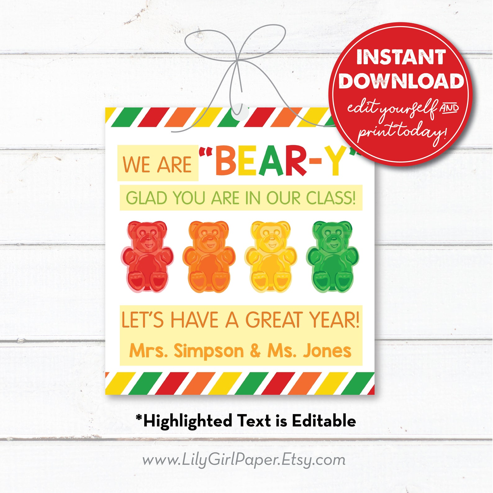 Gummy Bear Teacher Appreciation Printable