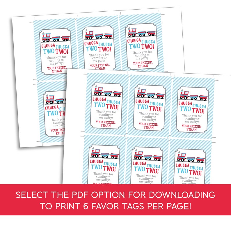 Editable Chugga Chugga Two Two Train Party Favor Tags, INSTANT DOWNLOAD! Printable Party Favor, Goodie Bag, 0144 image 3