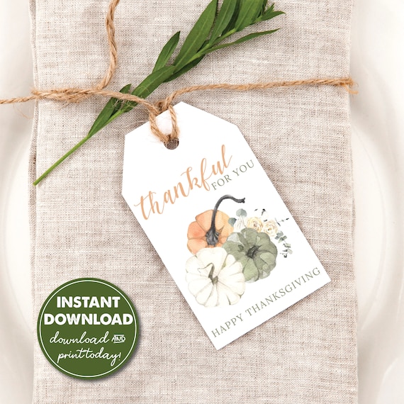 Thanksgiving Gift Tag, Thankful For You Tag, INSTANT DOWNLOAD, Download, Print & Cut Today! 0181 Il_570xn