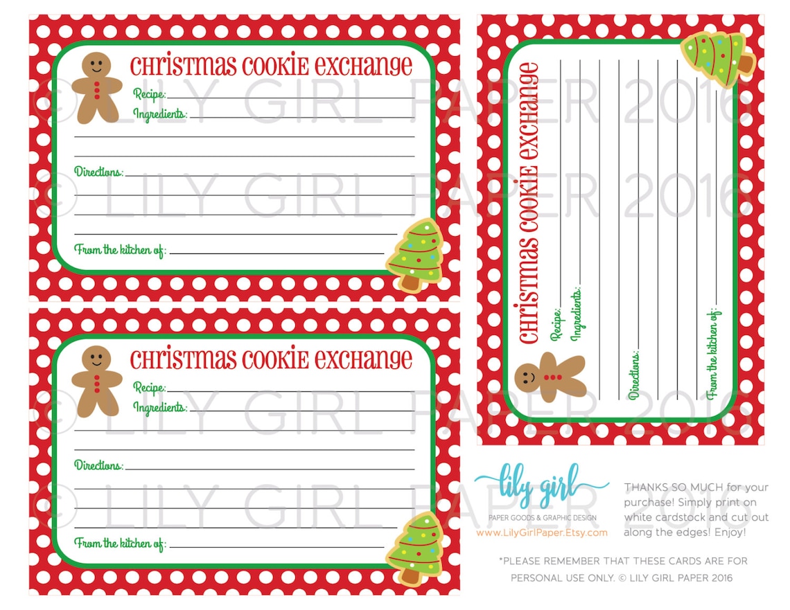 Christmas Cookie Exchange Recipe Card custom Printable File - Etsy