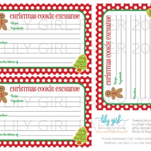 Christmas Cookie Exchange Recipe Card Digital Download, Holiday Cookie ...