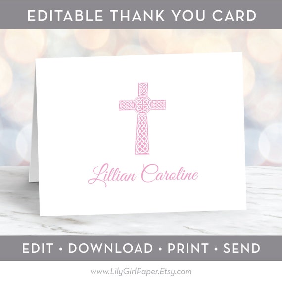 Editable First Communion Thank You Card, Girls First Communion
