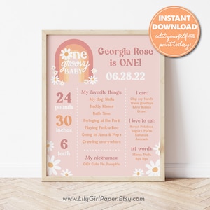 Editable One Groovy Baby Milestone Birthday Sign Template, 16x20 Poster, 1st Birthday, 70s Theme, Retro Rainbow, INSTANT DOWNLOAD! 0888