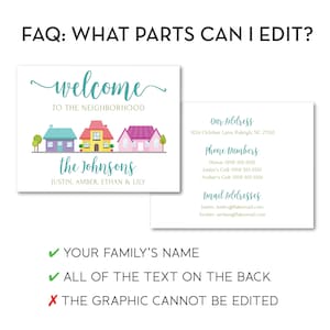 Editable Welcome to the Neighborhood Cards, Instant Download, New Neighbor Welcome Tags, Housewarming Card, Contact Info Card image 2