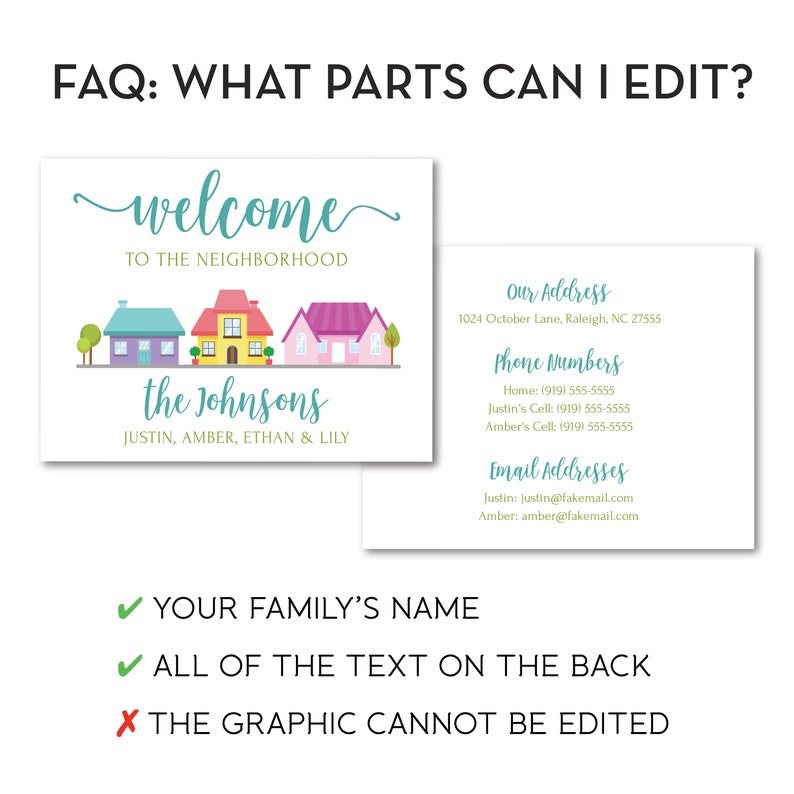 Editable Welcome to the Neighborhood Cards, Instant Download, New Neighbor Welcome Tags, Housewarming Card, Contact Info Card image 2