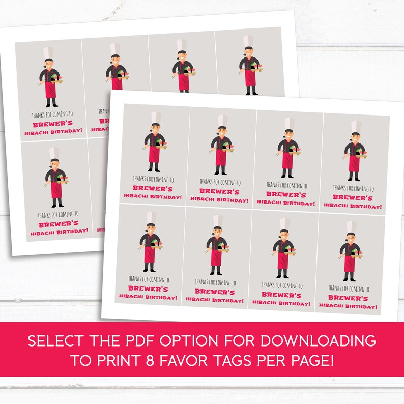 Hibachi Birthday Party Favor Tag — Editable Sushi Dinner Favors image 2