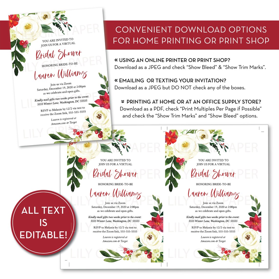 Editable Virtual Bridal Shower Invitation Template Winter Etsy