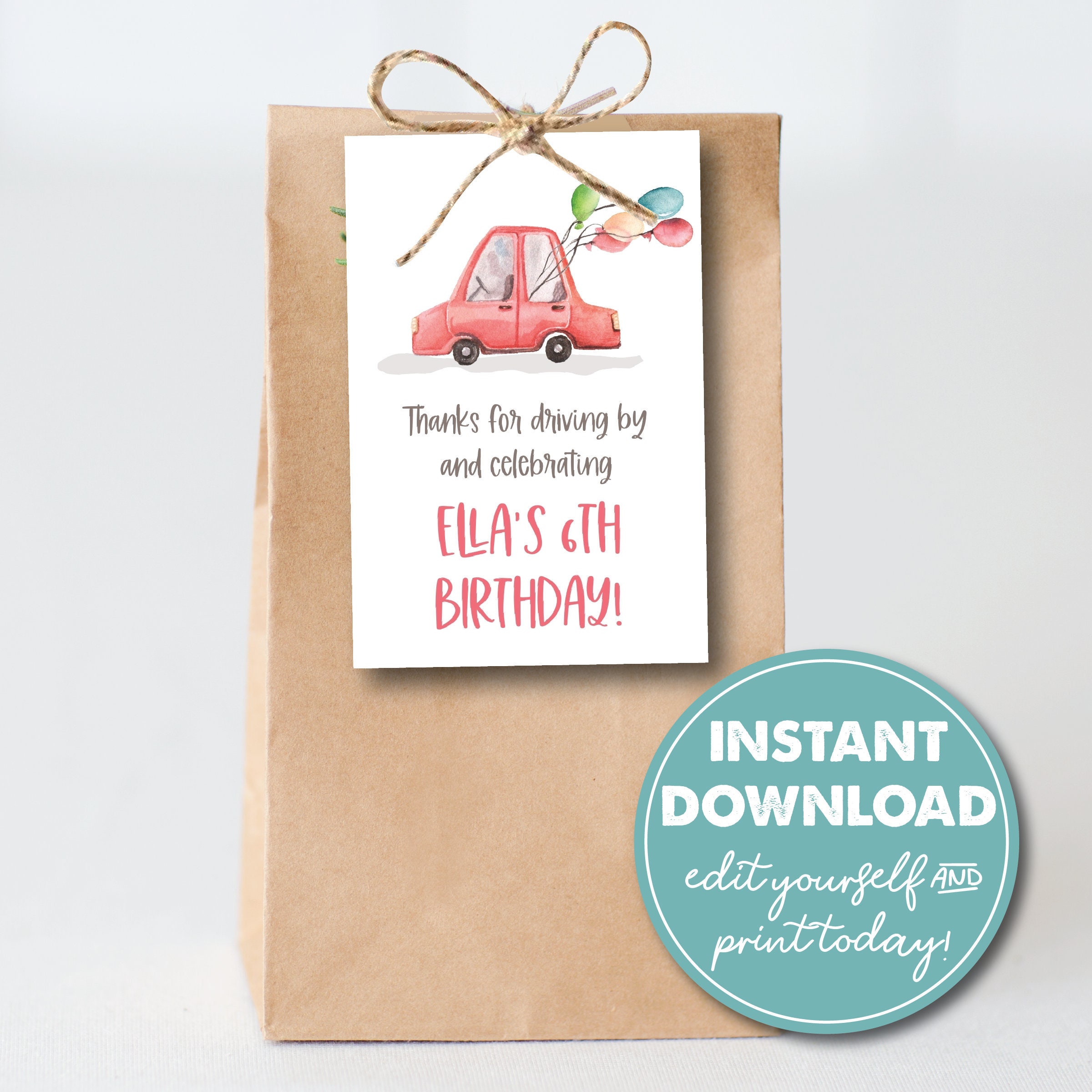 Editable Drive-by Birthday Parade Party Favor Tag Template, INSTANT  DOWNLOAD! Printable Party Favor, Goodie Bag, 23 Regarding Goodie Bag Label Template