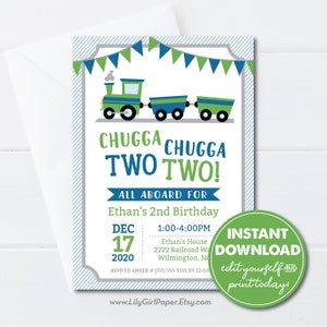 Editable Chugga Chugga Two Two, Train Invitation Template, INSTANT DOWNLOAD, Printable, 2nd Birthday, Choo Choo Train Birthday, 0144