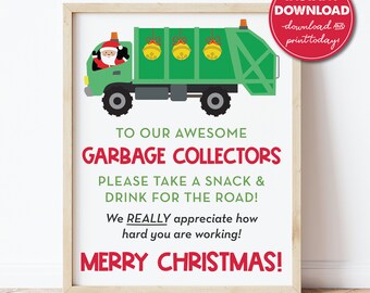 Garbage, Trash Collector Thank You Snack & Drink Sign, Merry Christmas, Christmas Gift, Holiday Thank You Sign, Instant Download 0288