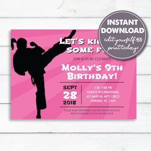 Editable Karate, Tae Kwon Do, Martial Art Party Invitation, Instant Download, Printable, 0118