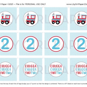 DIGITAL Chugga Chugga Two Two Train Birthday Cupcake Toppers, Stickers, Party Favors, INSTANT DOWNLOAD, print, cut & assemble! , 0144 image 2
