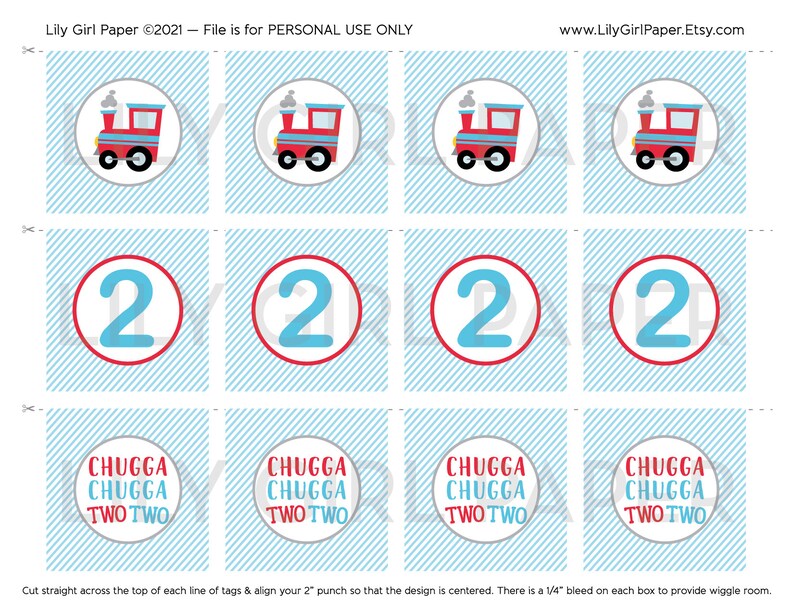 DIGITAL Chugga Chugga Two Two Train Birthday Cupcake Toppers, Stickers, Party Favors, INSTANT DOWNLOAD, print, cut & assemble! , 0144 image 2