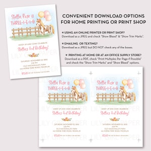 Three-i-e-i-o 3rd Birthday Party Invitation Template, Editable, Girl's Farm Party, INSTANT DOWNLOAD, Print or Email Your Invitation, 0344 image 2
