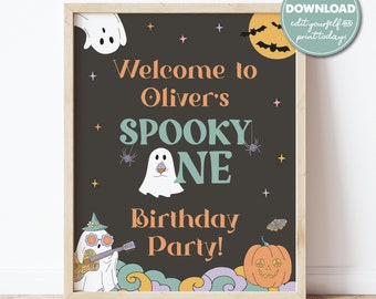 Editable 1st Birthday, Spooky One Groovy Party Welcome Sign Template, 16x20, Halloween, INSTANT DOWNLOAD! Printable Guest Greeting, 0332