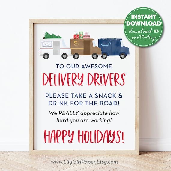 Delivery Driver Snack Sign, Christmas Deliveries, USPS, UPS, Amazon, FedEx Thank You Sign, Take a Snack, Printable Instant Download 0288 Il_570xn