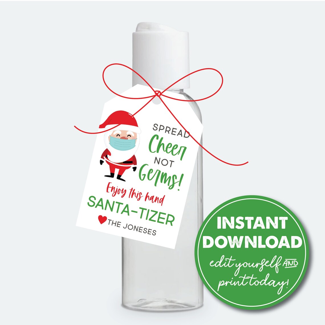 Editable Hand Sanitizer Christmas Gift Tag Santa-tizer Favor | Etsy