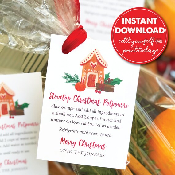 Editable Christmas Stovetop Potpourri Gift Tag, Teacher Gift, Neighbor Gift, ALL Text is Editable, INSTANT DOWNLOAD, Printable, Goodie Bag Il_570xn