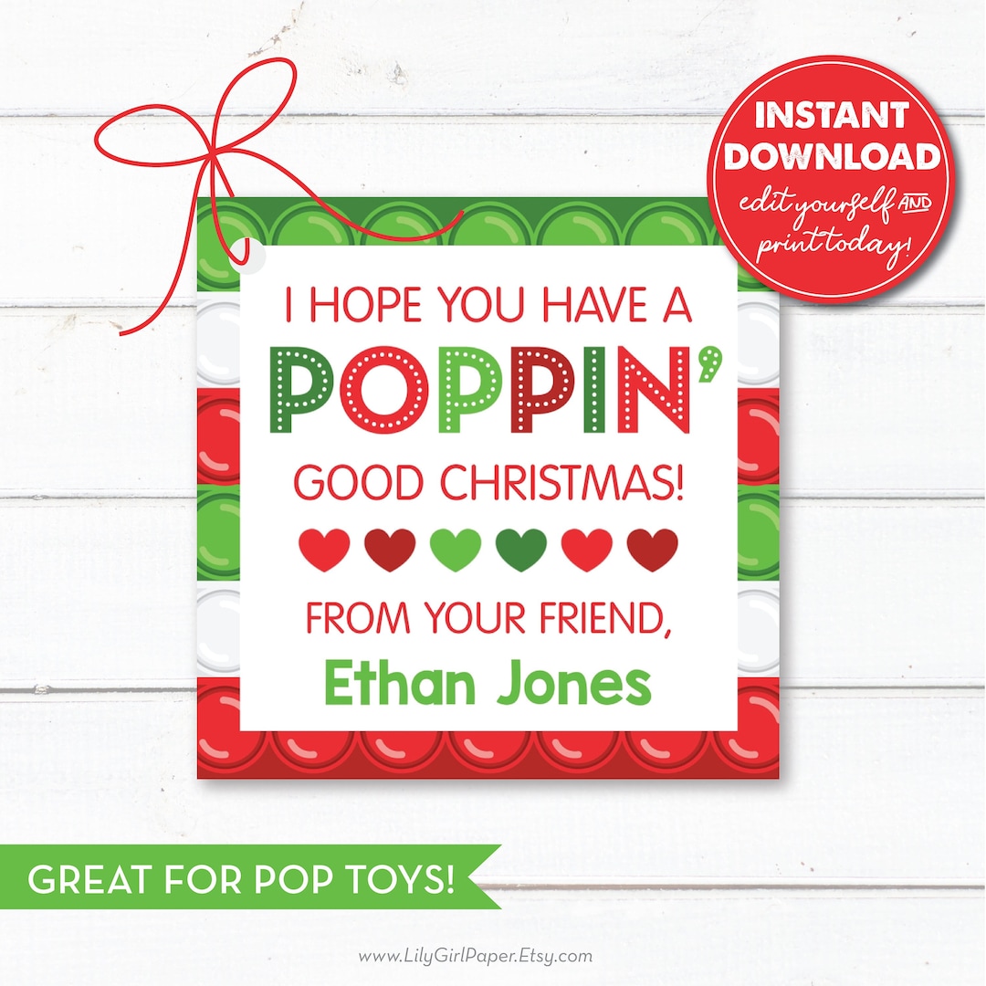 Editable Pop It Christmas Gift Tag, Have a Poppin' Good Christmas