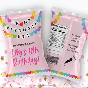 Editable en mi plantilla de favor de fiesta de bolsa de chip de la era de cumpleaños, fiesta de cumpleaños de preadolescente, pulseras de la amistad, refrigerio de fiesta de pijamas. 0375