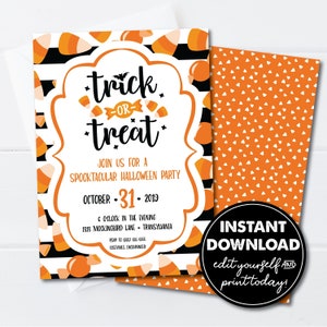 Halloween Party Invitation Template, Trick or Treat, Spooktacular Party, EDITABLE INSTANT DOWNLOAD! Edit & Printable Today! 0150