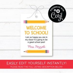 Bewerkbare Welkom terug op school traktatietag, leraar voor studenten, potlood, blij dat je in mijn klas zit, INSTANT DOWNLOAD, bewerk en print vandaag nog!!