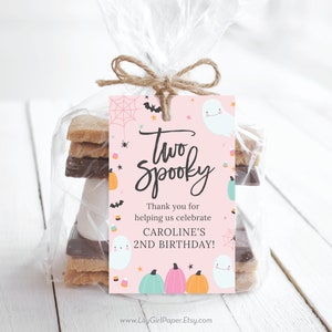 Two Spooky Girl's 2nd Birthday Party Editable Favor Tags, Halloween Birthday, Cute Ghost INSTANT DOWNLOAD! Printable Favor, Goodie Bag, 0358