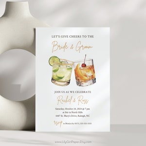 Bourbon and Margarita Cheers Engagement Party Invitation, Editable Template, Couples Shower, Bride and Groom Party, Wedding Shower, Modern